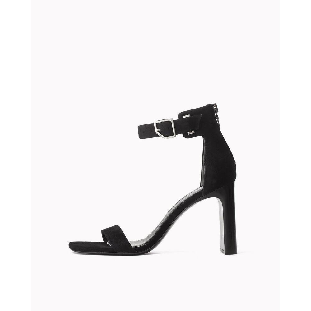 Rag & Bone Ellis Black Suede Buckle Sandal Heels Size 8 (38)